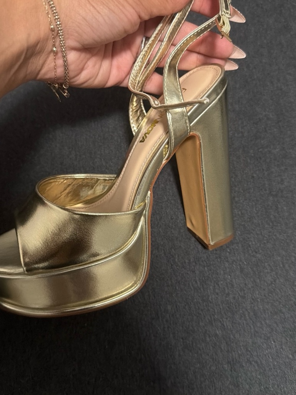 Fashion Nova Metallic Gold Platform Block Heel Sandals